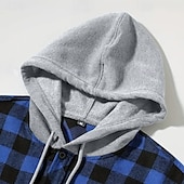 お買い得  メンズオーバーシャツ-男性用 シャツ フランネルシャツ オーバーシャツ チェック アウトドア ストリート ルビーレッド ロイヤルブルー パープル オレンジ 長袖 フード付き 冬 春 &amp; 秋 衣類