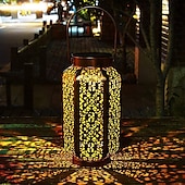 tanie Światła ścieżki i latarnie-Lampy wiszące LED solarne - ścieżka ogrodowa zewnętrzna retro latarnia z kutego żelaza, wodoodporna na balkon, taras, trawnik, dekoracja wewnątrz/na zewnątrz 1 szt.
