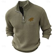abordables Pulls imprimés-Homme Cheval Pull Pull Zippé Pull Polo Col zippé Rétro Vintage Décontractées Formel Tenue de soirée du quotidien Brodée Tricot Chaud manche longue Automne Hiver Noir Vert Véronèse Marron