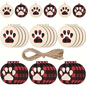 Недорогие Аксессуары для деревьев-30 шт. рождественских деревянных украшений, подвесное украшение на рождественскую елку - дизайн с рисунком в виде лапы собаки и кошки в клетку буйвола с веревкой для подвешивания, красный и черный