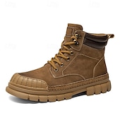baratos Botas de trabalho-Homens Botas Botas de trabalho Couro Premium Confortável Antiderrapante Com Cadarço Amarelo Cáqui