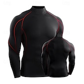 billiga Löpar-T-shirts och linnen-Herr T-shirt för jogging Långärmad T-shirt Ledigt Fritids- Höst Hög hals Andningsfunktion Snabb tork Gymträning Löpning Gång Sportkläder Sportkläder Solid färg Svart Vit Rubinrött