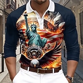 cheap Independence Day-Christmas Men&#039;s USA Statue Of Liberty Polo Shirts Golf Polos Shirts Long Sleeve Polo Shirts Collar Casual Vacation Street Dailywear Buttons 3D Print Spring &amp; Summer Dark Blue