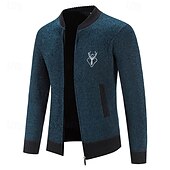 baratos suéter cardigã masculino-Homens Sueter Cardigan Suéter Cortado Suéter com zíper Suéter de malha Estriado Tricotar Padrão Patchwork Bolsos Bloco de cor Colarinho Chinês Moda Clássico Roupa Diária Encontro Roupa Outono