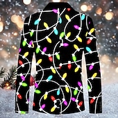 cheap Christmas Light Outerwear-Christmas Men&#039;s Christmas Light Print Blazers Artistic Casual Coat Blazer Jacket Breathable Comfortable Party Evening Daily Button 3D Print Multi Pocket Regular Fit Fall &amp; Winter Turndown Long Sleeve