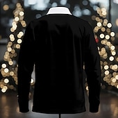 billiga Jultomtens outfit-Jul Herr jultomten Pikétröjor Golf pikétröjor Långärmad Polotröjor Krage Ledigt Semester Fest Vardag 3D-utskrift Knappar Vår Höst vinter Svart