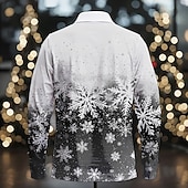 お買い得  クリスマスシーン衣装-クリスマス 男性用 スノーフレーク柄 ポロシャツ ゴルフポロシャツ 長袖 ポロシャツ カラー カジュアル バケーション イベント／パーティー 日常着 3Dプリント ボタン 春 秋冬 ブラック イエロー ルビーレッド