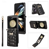 お買い得  サムスン用ケース-電話 ケース 用途 Z Flip 5 Z Flip 4 Z Flip 3 バックカバー スタンド付き ストラップ付き リストストラップ付き レトロ風 TPU PUレザー