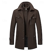 cheap Men&#039;s Trench Coat-Men&#039;s Winter Coat Winter Jacket Trench Coat Fake two piece Wool Pocket Business Casual WorkWear Long Active Vintage Fashion Windproof Warm Winter Solid Colored Black Navy Blue Orange Brown Puffer