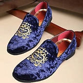 abordables Casual-Mocasines de terciopelo azul marino para hombre con bordados dorados: elegantes zapatos sin cordones para eventos formales y fiestas