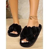 economico Ciabatte e infradito da donna-Per donna Pantofole Pantofole fuzzy Pantofole da interno Ciabatte calde Interni Giornaliero In pile Piatto Punta tonda Felpato Informale minimalismo Pelliccia sintetica Mocassino Colorato Nero Bianco