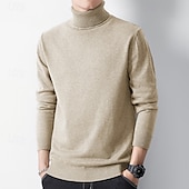 preiswerte Herrenpullover-Herren Pullover Strickpullover Gerippt Stricken Standard Strick Glatt Rollkragen Modisch Brautkleider schlicht Freizeitskleidung Verabredung Bekleidung Frühling &amp; Herbst Kamel Schwarz XS S M