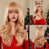 economico Parrucche trendy sintetiche-parrucche lunghe e ricce con frangia parrucche sintetiche da donna vestito natalizio focus della festa must-have perfetto per feste in maschera