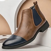 levne Boty Chelsea-pánské dvoubarevné chelsea boots z umělé kůže – stylové nazouvací kotníkové boty s čepicí a elastickými panely pro běžné i formální příležitosti