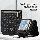 Χαμηλού Κόστους Samsung Θήκη-Θήκη Τηλεφώνου Για Z Flip 6 Z Flip 5 Z Flip 4 Z Flip 3 Flip Cover με Στήριγμα Φερμουάρ με Λουράκι Retro TPU PU Δέρμα