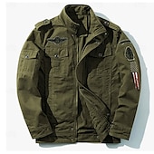 baratos jaquetas e casacos gráficos masculinos-jaqueta militar bordada de algodão masculina, jaqueta cargo com alças, manga comprida, gola alta, casaco com vários bolsos, jaqueta de caminhoneiro, estampa da bandeira dos eua, roupa tática