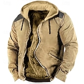 cheap Fleece Sweatshirts-Men&#039;s Zip Up Hoodie Full Zip Hoodie Fuzzy Sherpa Fleece Jacket Fleece Hoodie Blue Brown Green Khaki Hooded Plain Zip Up Zipper Pocket Sports &amp; Outdoor Daily Weekend Polyester Vintage Cool Casual Fall