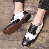 abordables Zapatos Brogue-Zapatos Oxford con punta de ala en marrón y blanco para hombre, zapatos de vestir vintage de cuero genuino inspirados en Gatsby para fiestas, bodas y eventos formales de la década de 1920.