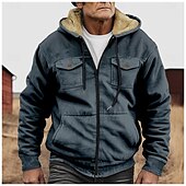 economico felpe in pile-Per uomo Felpa con cappuccio e zip Felpa con cappuccio a zip intera Sherpa peloso Giacca in pile Felpa con cappuccio in pile Verde militare Blu Cammello Verde Grigio Con cappuccio Liscio Zip Up