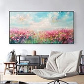 cheap Floral/Botanical Paintings-Sandy Sea Shore Flowers Blue Sky Hand Painted Wall Decor Living Room Acrylic Abstract Oil Painting Office Wall Art Textured Painting No Frame