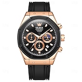 baratos Relógios Quartz-OLEVS 9911 Relógios Masculinos com Pulseira de Silicone à Prova d&#039;Água Cronógrafo Fase da Lua Relógio Masculino Luxuoso Multifuncional