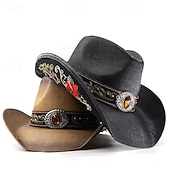 tanie Kapelusz Fedora-Męskie Kapelusz słomkowy Kapelusz Kowbojski kapelusz Kapelusz Fedora Trilby Czarny Biały Poliester Styl vintage Moda 18 wiek Stan Teksas Codzienny Impreza tematyczna Boho / Paisley / Adamaszek Filtr