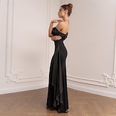 cheap BLACK-Mermaid Evening Gown Elegant Dress Formal Floor Length Short Sleeve One Shoulder Pocket Satin with Bow(s)