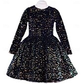 preiswerte Partykleider-kinderkleidung Mädchen Party Kleid Feste Farbe Langarm Leistung Gitter Prinzessin Süß Gitter Mitte der Wade Etuikleid Tüll-Kleid Sommer Frühling Herbst Kinder Schwarz Wein Marineblau