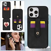abordables Carcasas iPhone-teléfono Funda Para iPhone 16 Pro Max Plus iPhone 15 Pro Max Plus iPhone 14 13 12 Pro Max Plus iPhone 14 Pro Max iPhone 13 12 Pro Max Funda Trasera con Soporte Espejo con cordón Retro TPU Cuero de PU
