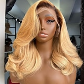 baratos Perucas de seda frontais de cabelo natural-Peruca de renda frontal sem cola 13x4 brasileira virgem ombre cabelo humano ondulado com cabelo de bebê perucas coloridas loiras mel pré-arrancadas para mulheres