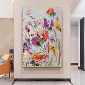 abordables Peintures fleurs/botaniques-Fait à la main Peinture à l&#039;huile Hang-peint Peint à la main Verticale Abstrait A fleurs / Botanique Moderne Rideau (sans cadre)