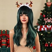 economico Parrucche trendy sintetiche-parrucche lunghe e ricce con frangia parrucche sintetiche da donna vestito natalizio focus della festa must-have perfetto per feste in maschera