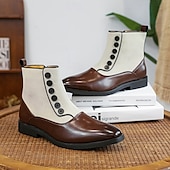 abordables Bottes habillées-bottines à boutons en similicuir bicolore pour hommes – bottines de style victorien vintage pour occasions formelles et décontractées