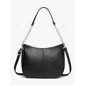 ieftine Genți Totes-geantă de umăr din piele artificială maro de damă cu curea de lanț auriu – crossbody elegant și casual pentru zi cu zi și lucru