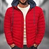 cheap Men&#039;s Downs &amp; Parkas-Men&#039;s Winter Coat Puffer Jacket Quilted Jacket Transition Jacket Pocket Hooded Office &amp; Career Date Casual Daily Warm Winter Color Block Black Red Navy Blue Blue Puffer Jacket
