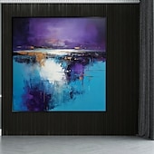 preiswerte Abstrakte Gemälde-handgemaltes weiß-blaues Strukturgemälde übergroßes 3D-handgefertigtes abstraktes geometrisches Wandkunstgemälde großes minimalistisches schwarz-weißes Strukturgemälde für