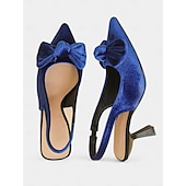 economico Semi-formale-scarpe col tacco a spillo in velluto blu da donna con cinturino posteriore e fiocco – eleganti tacchi alti per eventi formali e feste