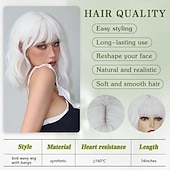 economico Parrucche trendy sintetiche-parrucche corte con frangia per donna parrucca bianca ondulata sciolta parrucca sintetica cosplay per ragazza parrucca colorata per feste di natale