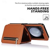 baratos Capa Samsung-telefone Capinha Para Z Flip 7 Z Virar 6 Z Flip 5 Z Flip 4 Z Flip 3 Capa traseira Com Suporte Zíper com cordão Retro TPU Couro PU