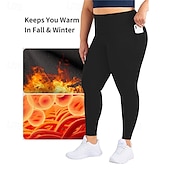 billiga Yoga Leggings &amp; Tights-Dam Yogabyxor Fleecefodrade Leggings Yoga leggings med telefonficka Hög midja Pilates Gymträning Träna Trikåer Ensfärgat Mörkgrå Svart Vinröd Elastan Skinna Höst Vinter Plusstorlekar sporter