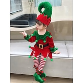 billige Barn Kostymer-Alv Drakter Julkjole Alvekostyme Cosplay Kostumer Gutt Jente Jul Spesiell Barne Jul Karneval Maskerade Jul Fest Topp Bukser Hatt