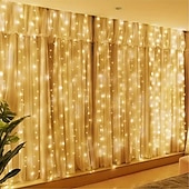 abordables Enchufe eléctrico-Luces de String Cortina 3x3M 300 LED 31V Calor Blanco 8 Modos Seguras para Decoración de Boda y Jardín