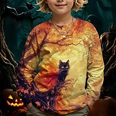 billiga Pojkens 3D-djur-Pojkar 3D Grafisk Tecknat Katt T-shirt Långärmad Vår Höst Mode Grundläggande Barn 4-12 år Rund hals Utomhus Ledigt Dagligen Normal
