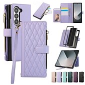 Недорогие Чехлы для Samsung-телефон Кейс для Назначение Z-сгиб 6 Z Fold 5 Z Fold 4 Z Fold 3 Кейс на заднюю панель со стендом Молния с ремешком Ретро ТПУ Кожа PU