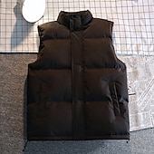billiga Herrarnas puffer väst-Herr Pufferväst Dagligen Ledigt Vår &amp; Höst Ficka Polyester Bekväm Ensfärgat Dragkedja Hög krage Svart Vit Blå Väst