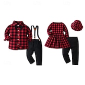 billige Guttens formelle drakt-2 deler Ringbærerdress Barn Unisex Barn Skjorte og bukse T-skjorte og Legging Formell Fest Daglig Grunnleggende Skånsom Ruter Vin Rød Bomull