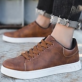 economico Sneakers da uomo-sneakers casual da uomo marroni con lacci - design minimalista con suola bianca, comfort quotidiano