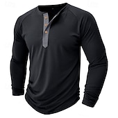 preiswerte Lässiges Henley-T-Shirt-Herren Henley Shirt T-Shirt langarmshirt Glatt Henley Strasse Urlaub Langarm Vintage-Stil Bekleidung Modisch Designer Basic