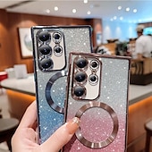 abordables Carcasas Samsung-teléfono Funda Para S24 S24 Ultra Plus S24 FE S23 S22 S21 S20 Ultra Plus FE S25 Ultra Funda Trasera Magnética Soporte de carga inalámbrica Antigolpes Retro Enchapado