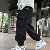 voordelige Broeken-Kinderen Jongens Broek Cargohosen Broek Lapwerk Zak Effen Kleur Ademend Zacht Comfort Broek Buiten Dagelijks Basic Zwart Khaki Middelhoge taille